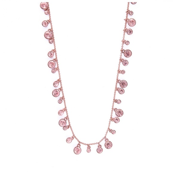 Rose Gold Crystal Drop Necklace – 33 Inch Long Sparkling Chain with Pink Crystal - Picture 2 of 3